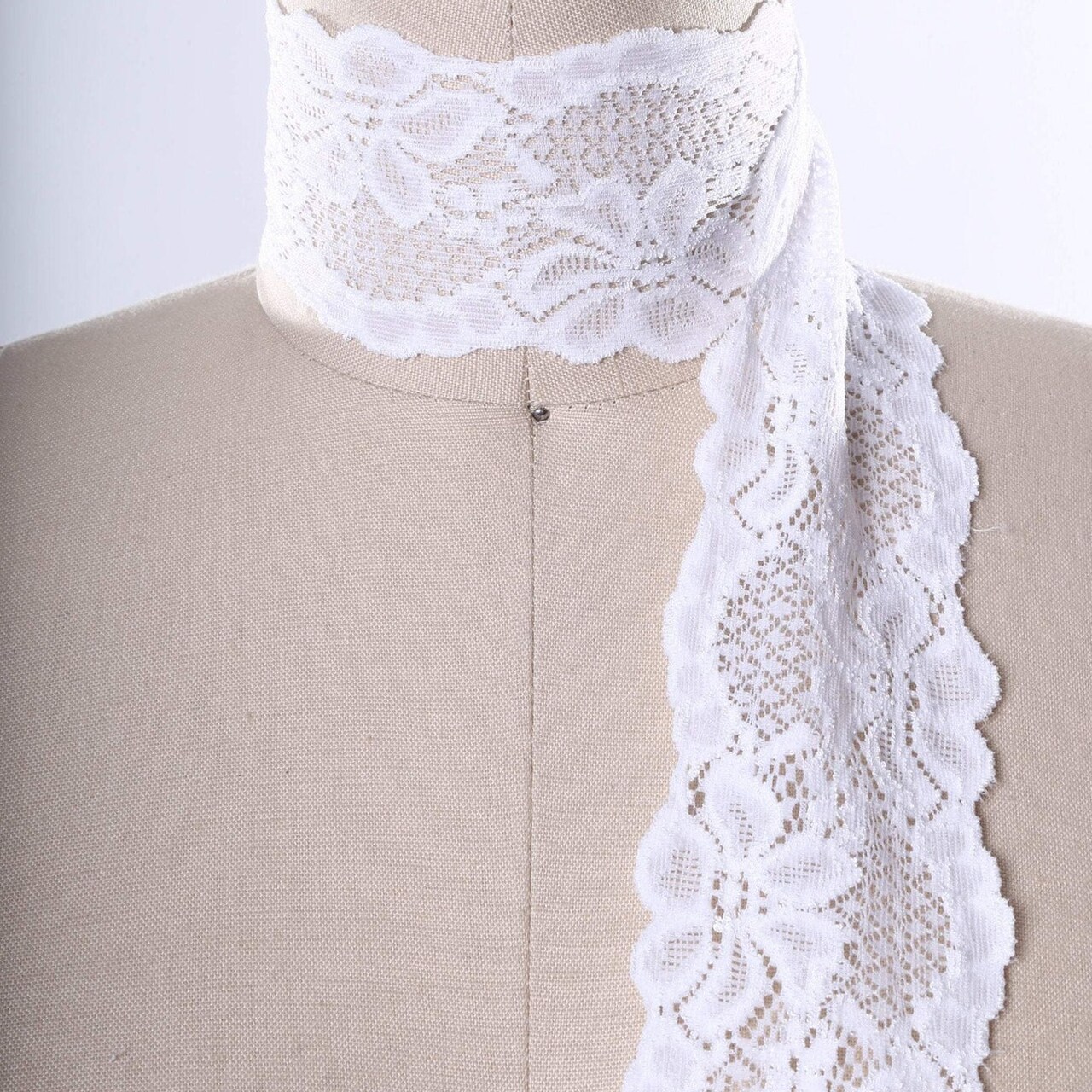 White Stretch Lace Trim 2.5 Inch Wide Soft Elastic Scalloped Floral Edging Both Sides 2 Yards